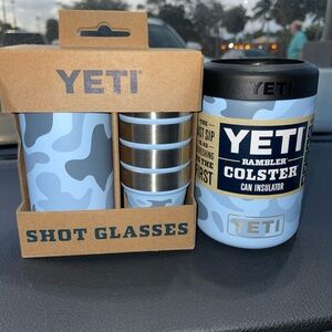 YETI Blue Camouflage Shot Glass Set and Colster